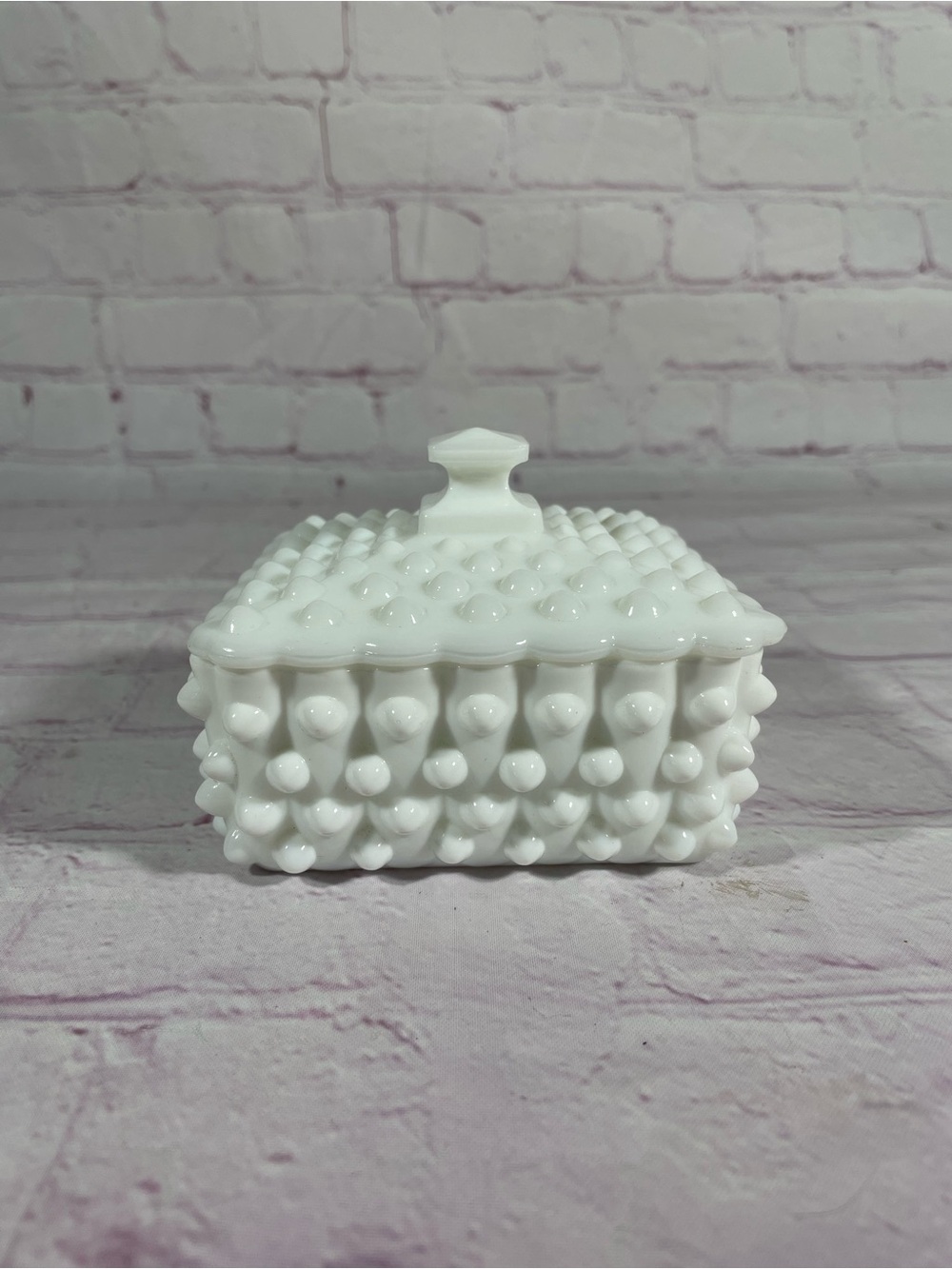 Vintage Fenton White Milk Glass Square Hobnail Cigarette / Trinket Box with Lid